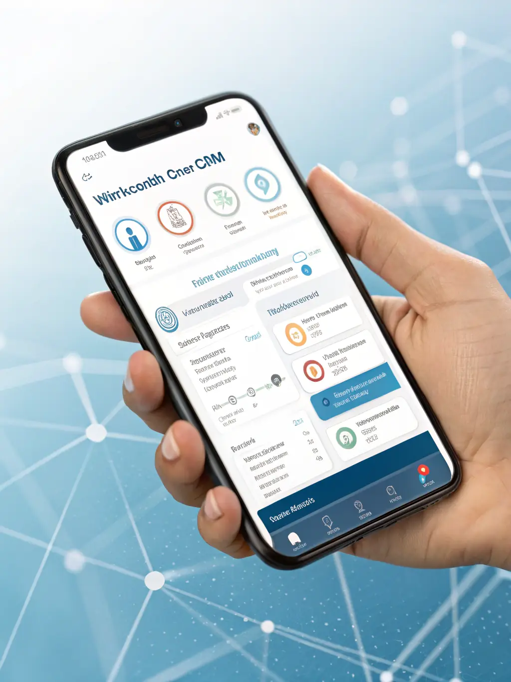 An image of a mobile device displaying the Workpath One CRM interface, showcasing its accessibility and user-friendly design on the go.